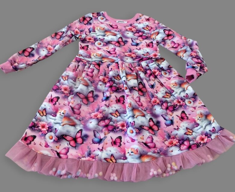 Kleita  "Kaķēni" Rozā ar bumbiņām