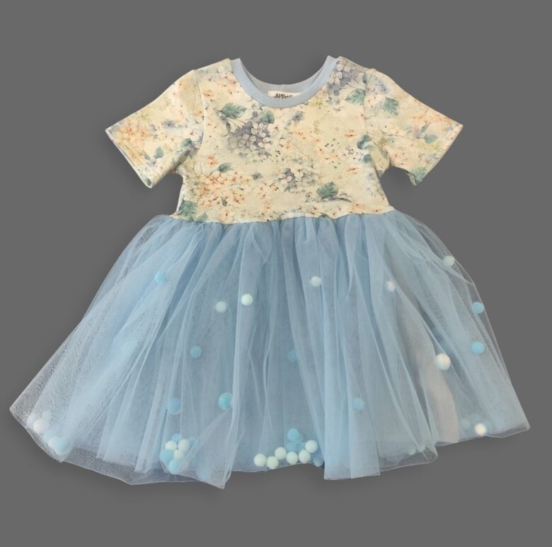 Bumbiņkleita "Ziedi" zila