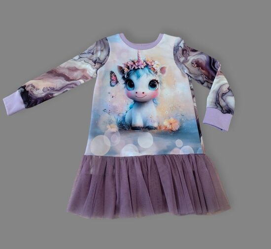 Pagarināts džemperis -tunika ar tillu "Vienradzītis"