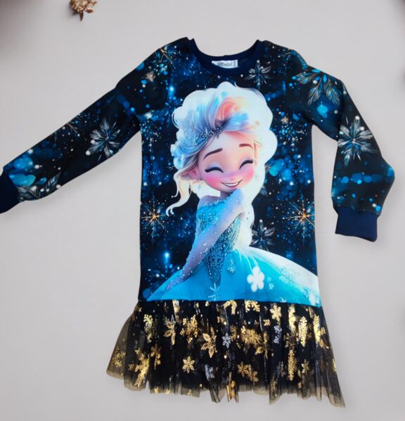 Pagarināts džemperis -tunika ar sniegpārsliņu tillu "Elza" 116 izm.